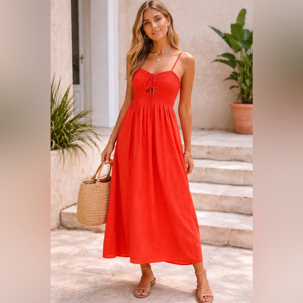 Universal Thread Red Smocked Maxi Dress Size Large